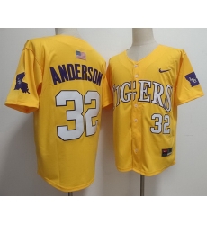 Men LSU Tigers #32 Kade Anderson Yellow Baseball Stitched Jersey Men LSU Tigers #32 Kade Anderson Yellow Baseball Stitched Jersey