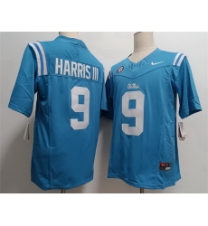 Men Ole Miss Rebels #9 Tre Harris III Light Blue Stitched NCAA Jersey