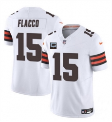 Men Cleveland Browns 15 Joe Flacco White 2025 F U S E With 1 Star C Patch Vapor Limited Stitched Football Jersey Men Cleveland Browns 15 Joe Flacco White 2025 F U S E With 1 Star C Patch Vapor Limited Stitched Football Jersey