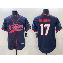 Men Houston Texans 17 Braxton Berrios Navy With Patch Cool Base Stitched Baseball Jersey