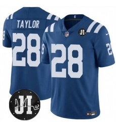 Men Indianapolis Colts 28 Jonathan Taylor Blue Jim Irsay Patch Vapor Stitched Jersey Men Indianapolis Colts 28 Jonathan Taylor Blue Jim Irsay Patch Vapor Stitched Jersey