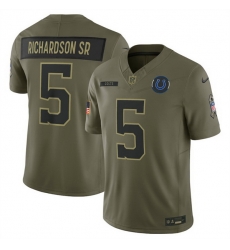 Men Indianapolis Colts 5 Anthony Richardson Olive 2025 Salute to Service Limited Stitched Football Jersey Men Indianapolis Colts 5 Anthony Richardson Olive 2025 Salute to Service Limited Stitched Football Jersey