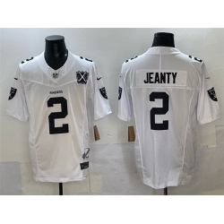 Men Las Vegas Raiders 2 Ashton Jeanty White 2025 Draft F U S E  With Nevada Silver Stat Patch And 65th Anniversary Patch Stitched Football Jersey