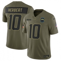 Men Los Angeles Chargers 10 Justin Herbert Olive 2025 Salute to Service Limited Stitched Football Jersey