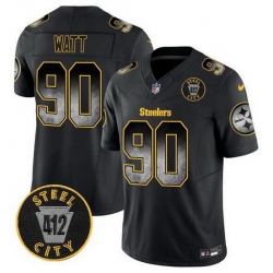 Men Pittsburgh Steelers 90 T J  Watt Black F U S E  Arch Smoke 412 Patch Vapor Limited Stitched Football Jersey