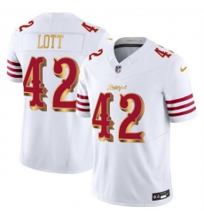 Men San Francisco 49ers 42 Ronnie Lott White Gold 2025 F U S E Rivalries Vapor Limited Stitched Football Jersey