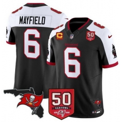 Men Tampa Bay Buccaneers 6 Baker Mayfield Black Alternate F U S E  50th Season  26 4 Star C Patch Vapor Limited Stitched Football Jersey