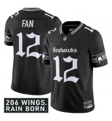 Men Seattle Seahawks 12 Fan Black 2025 F U S E   27Gothic Rain City Shadows Edition 27 Vapor Limited Stitched Football Jersey