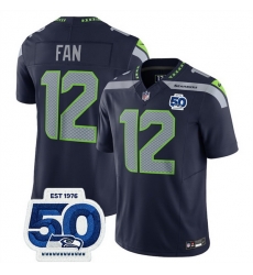 Men Seattle Seahawks 12 Fan Navy 2025 F U S E 50th Anniversary Patch Vapor Untouchable Limited Stitched Football Jersey Men Seattle Seahawks 12 Fan Navy 2025 F U S E 50th Anniversary Patch Vapor Untouchable Limited Stitched Football Jersey