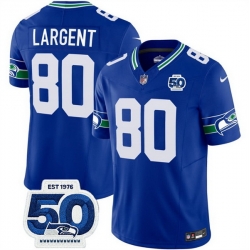 Men Seattle Seahawks 80 Steve Largent Royal 2025 F U S E 50th Anniversary Patch Throwback Vapor Limited Stitched Football Jersey
