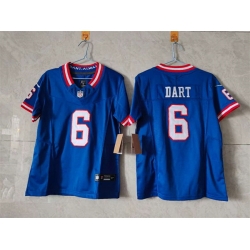 Women New York Giants 6 Jaxson Dart Blue F U S E  Throwback Stitched Jersey