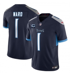 Men Tennessee Titans 1 Cameron Ward Navy 2025 F U S E  With 1 Star C Patch Vapor Limited Stitched Football Jersey