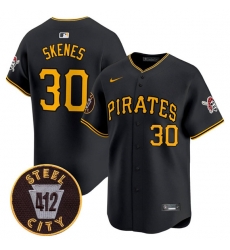 Men Pittsburgh Pirates 30 Paul Skenes Black 412 Patch Limited V3 Stitched Baseball Jersey