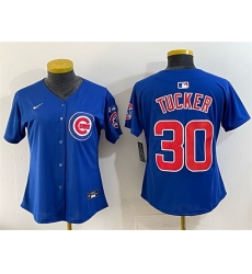 Women Chicago Cubs 30 Kyle Tucker Royal Ryne Sandberg Tribute Vapor Limited V3 Stitched Baseball Jersey