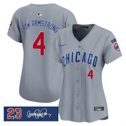 Women Chicago Cubs 4 Pete Crow Armstrong Gray Ryne Sandberg Tribute Vapor Limited V3 Stitched Baseball Jersey