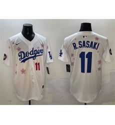 Men Los Angeles Dodgers 11  Roki Sasaki White 2025 Tokyo Series Limited Stitched Baseball Jersey