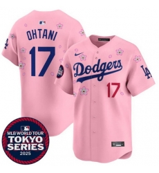 Men Los Angeles Dodgers 17  Shohei Ohtani Pink 2025 Tokyo Series Limited Stitched Baseball Jersey
