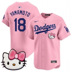 Men Los Angeles Dodgers 18 Yoshinobu Yamamoto Pink 2025 Hello Kitty Vapor Limited Stitched Baseball Jersey