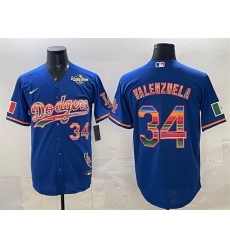 Men Los Angeles Dodgers 34 Fernando Valenzuela Royal Mexico California Patch 2025 World Series Patch Stitched Baseball Jersey