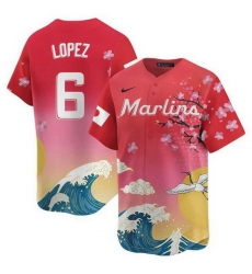 Men Miami Marlins 6 Otto Lopez Pink Japanese Heritage Night 2025 Limited Baseball Jersey Men Miami Marlins 6 Otto Lopez Pink Japanese Heritage Night 2025 Limited Baseball Jersey
