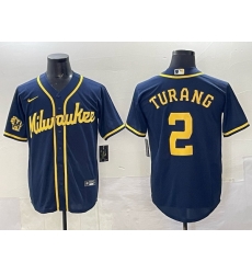 Men Milwaukee Brewers 2 Brice Turang Navy 2025 With Patch Stitched Baseball Jersey Men Milwaukee Brewers 2 Brice Turang Navy 2025 With Patch Stitched Baseball Jersey