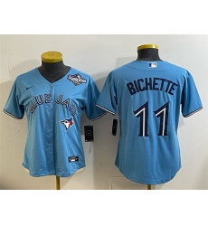 Women Toronto Blue Jays 11 Bo Bichette Blue 2025 World Series Cool Base Stitched Baseball Jersey Women Toronto Blue Jays 11 Bo Bichette Blue 2025 World Series Cool Base Stitched Baseball Jersey