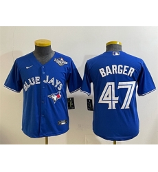 Youth Toronto Blue Jays 47 Addison Barger Royal 2025 World Series Cool Base Stitched Baseball Jersey Youth Toronto Blue Jays 47 Addison Barger Royal 2025 World Series Cool Base Stitched Baseball Jersey