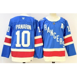 Men New York Rangers 10 Artemi Panarin Blue 2025 With A Patch Stitched Hockey Jersey