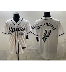 Men San Antonio Spurs Team Big Logo White Stitched Baseball Jersey Men San Antonio Spurs Team Big Logo White Stitched Baseball Jersey
