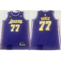 Men Los Angeles Lakers 77 Luka Doncic Puple Stitched Basketball Jersey