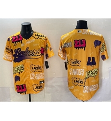 Men Los Angeles Lakers Blank Yellow Limited Stitched Baseball Jersey