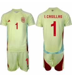 Men Spain Team 1 Iker Casillas 2024 25 Yellow Away Soccer Jersey Suit Men Spain Team 1 Iker Casillas 2024 25 Yellow Away Soccer Jersey Suit