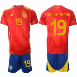 Men Spain Team 19 Lamine Yamal 2024 25 Red Home Soccer Jersey Suit