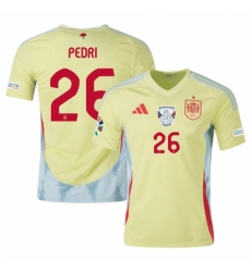 Men Spain Team 26 Pedri Yellow 2024 Away Soccer Jersey Men Spain Team 26 Pedri Yellow 2024 Away Soccer Jersey