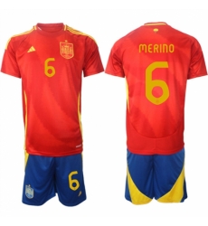 Men Spain Team 6 Mikel Merino 2024 25 Red Home Soccer Jersey Suit Men Spain Team 6 Mikel Merino 2024 25 Red Home Soccer Jersey Suit