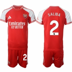 Men Arsenal FC 2 William Saliba Red 2025 Home Soccer Jersey Suit