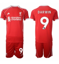 Men Liverpool 9 Darwin 2025 Red Home Soccer Jersey Suit Men Liverpool 9 Darwin 2025 Red Home Soccer Jersey Suit