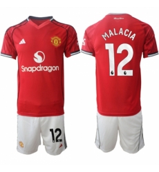 Men Manchester United 12 Tyrell Malacia 2025 26 Red Home Soccer Jersey Suit